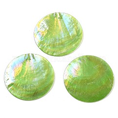 Pendenti in conchiglia capiz naturale verniciati a spruzzo, ciondoli a disco, ab colore, giallo verde, 39.5~40x1~2mm, Foro: 1.2~1.4 mm