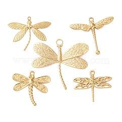 5 Stück Anhänger aus 304 Edelstahl, Libelle Charme, Ionenbeschichtung (ip), echtes 18k vergoldet, 25~40x30~44x2~3 mm, Bohrung: 1.6~4 mm