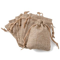 Sacs en polyester imitation toile de jute sacs à cordon, pour noël, fête de mariage et emballage de bricolage, kaki foncé, 9x7 cm