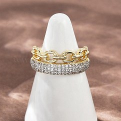 Anelli per polsini da donna in ottone con micro pavé di zirconi cubici, forma di catena, vero placcato oro 18k, 9mm, diametro interno: 18mm