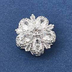 Blumenmessing Mikro ebnen klare Zirkonia Perlen, Gestell, langlebig plattiert, Bleifrei und cadmium frei, Silber, 17x16x9 mm, Bohrung: 1.8 mm