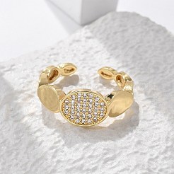 Овальные латунные манжеты с микропаве из прозрачных кубических цирконий&nbsp;RJEW-C120-10G