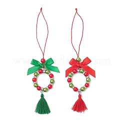 Рождественский венок из АБС-пластика с имитацией жемчуга&nbsp;HJEW-JM04281