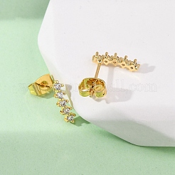 Серьги-гвоздики из латуни с микропаве из прозрачных кубических цирконий в полоску&nbsp;EJEW-S280-01G