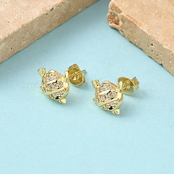 Серьги-гвоздики из латуни с микропаве из прозрачных кубических цирконий в форме рыб&nbsp;EJEW-Z144-20G