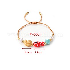 Sommerliche Strandarmbänder aus handgefertigtem Porzellan in Fischmuschelform und geflochtenen Kunststoffperlen für Damen&nbsp;WG2D1DA-01