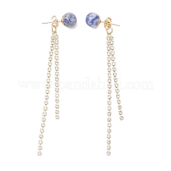 3 пара латунных серег-гвоздиков с круглыми кисточками и стразами&nbsp;EJEW-JE06845