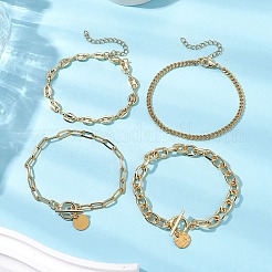 4 pz 4 stili 304 braccialetti a catena in acciaio inossidabile e ottone&nbsp;BJEW-JB11022