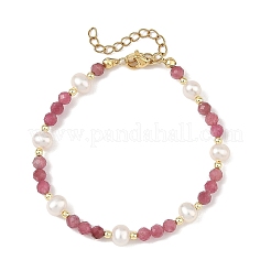 Armbänder mit facettierten runden Edelsteinen und natürlichen Süßwasserzuchtperlen für Damen&nbsp;BJEW-JB14184