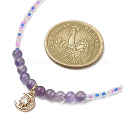 Ожерелье с подвеской в виде луны из латуни с микропаве и кубическим цирконием&nbsp;NJEW-JN04424