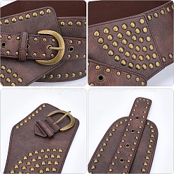 Retro-antike Bronzelegierung Nieten PU-Leder weißer Taillengürtel für Frauen&nbsp;AJEW-WH20098-075B