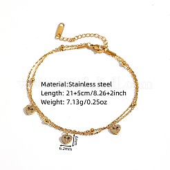 Tobilleras de una sola hebra de acero inoxidable 304 con dije de triple corazón de cristal y rhinestone para mujer.&nbsp;WG509DE-01
