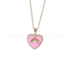 Colliers pendentifs en laiton pavé de zirconiums cubiques transparents et émail en forme de cœur arc-en-ciel pour femmes&nbsp;WG192B2-02