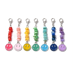 7 шт. подвеска из сплава с эмалью в виде кусочков натуральной пресноводной ракушки и улыбающегося лица&nbsp;HJEW-JM04198-02