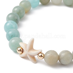 Эластичный браслет с натуральным цветком амазонита и бисером&nbsp;BJEW-JB09764-02