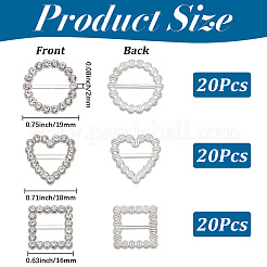 60 Stück 3 Stile Legierung Strass Schiebeschnallen&nbsp;FIND-CY0001-92