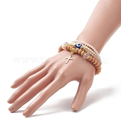 Juego de pulseras elásticas con cuentas de vidrio y hematita sintética&nbsp;BJEW-JB09144-03