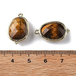 Натуральный тигровый глаз граненые овальные подвески-коннекторы&nbsp;G-H323-02G-08