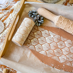 Rouleau à pâtisserie en bois imprimé fleurs&nbsp;AJEW-WH0528-06