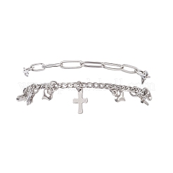 Браслеты из нержавеющей стали 304 со скрепками и цепочкой Фигаро для женщин&nbsp;BJEW-JB12445-01