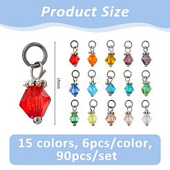 90 шт. 15-х цветные прозрачные гальванические стеклянные подвески&nbsp;PALLOY-FH00173