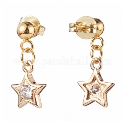 Orecchini pendenti a stella in ottone con micro pavé di zirconi chiari&nbsp;EJEW-JE04498-03