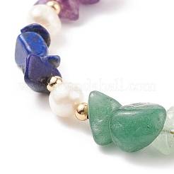 Bracelet silder perlé avec des éclats de pierres précieuses mélangées naturelles avec perle&nbsp;BJEW-JB08326