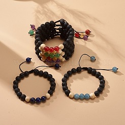 7 Uds. Juego de 7 pulseras de cuentas trenzadas de piedras preciosas naturales y cuentas de madera y roca de lava natural&nbsp;BJEW-JB08836