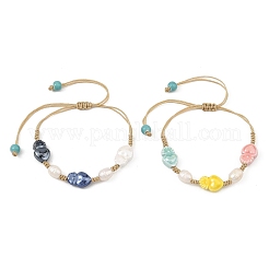 Armbänder aus glasierten Porzellanperlen und geflochtenen Perlen aus natürlichen Süßwasserzuchtperlen&nbsp;BJEW-JB14202-02