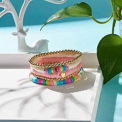 Ensemble de bracelets extensibles de perles heishi en argile polymère et hématite synthétique&nbsp;BJEW-JB07429-01