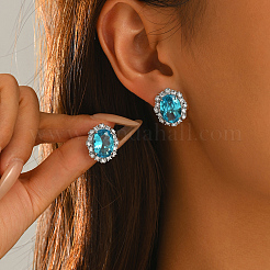 Pendientes ovalados de latón con micro circonitas cúbicas para mujer.&nbsp;QP4934-4