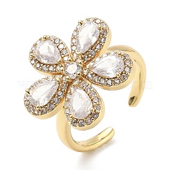 Anelli a polsino con fiore in ottone micro pavé di zirconi cubici per donna&nbsp;RJEW-A069-14G-03