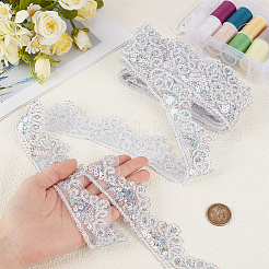 10 Yards glitzernde Spitzenborte aus Polyamid mit gewellten Blumen&nbsp;OCOR-WH20022-023B