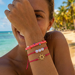 3 Stück verstellbares Armbandset aus Glasperlen und Nylonkordel&nbsp;NA1872-1