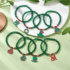 8 braccialetti elastici con perline di vetro per il giorno di San Patrizio&nbsp;BJEW-JB11186