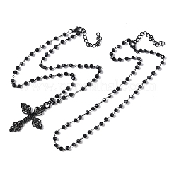 Хэллоуин сплав и акриловые круглые бусины звеньевая цепь крест кулон двухслойные ожерелья для женщин&nbsp;LS-NJEW-K294-02EB