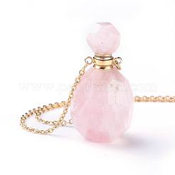 Colliers pendants de bouteille de parfum avec quartz rose naturel&nbsp;NJEW-G325-02G