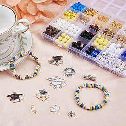 Bracciale elastico con perline acriliche a tema laurea con ciondoli in lega smaltata&nbsp;DIY-FH0006-73