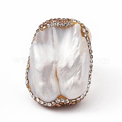 Anello polsino di perle naturali irregolari con strass&nbsp;RJEW-D077-10G