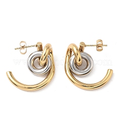 Pendientes de botón bicolor en forma de C con anillo&nbsp;LS-EJEW-B156-12GP