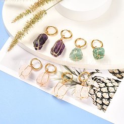 Orecchini pendenti da donna con pietre preziose naturali avvolte in filo di rame&nbsp;EJEW-JE04625