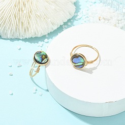 Flache runde Fingerringe aus Abalone-/Paua-Muschel&nbsp;RJEW-JR01031