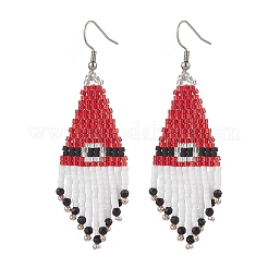 304 нержавеющая сталь стеклянные бусины рождественские шляпы серьги-подвески&nbsp;EJEW-MZ00528