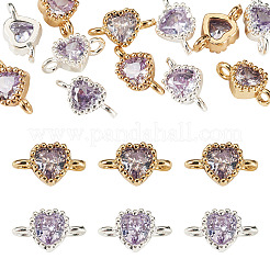 12 Stück 2 Farben Messing Pavé Zirkonia Herz Glieder Verbinder Charms&nbsp;KK-TA0003-48D