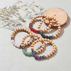 Браслеты из натурального дерева бусины стрейч&nbsp;BJEW-JB06516
