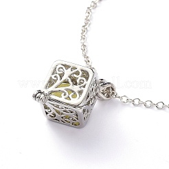 Colliers pendentif cube médaillon en alliage lumineux&nbsp;NJEW-F284-04A