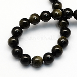 Naturale lucentezza dorata perle di ossidiana rotonde fili&nbsp;G-S157-10mm