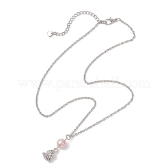 Halskette mit Rosenblütenanhänger aus einer Legierung und runder Muschelperle&nbsp;NJEW-JN05759-01