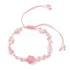 Браслеты из розового стеклянного бисера и плетеные браслеты из стеклянного бисера&nbsp;BJEW-MZ00313-01