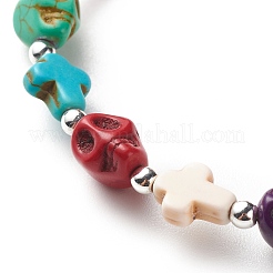 Braccialetto elasticizzato con perline di turchese sintetico (tinto) e perline di teschio&nbsp;BJEW-JB08452-02